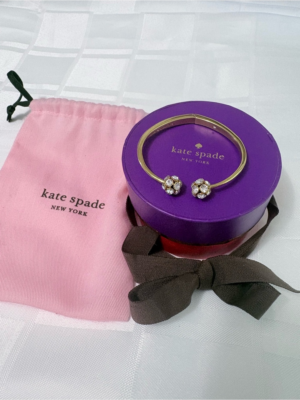 kate spade Gold Crystal Studded End Open Cuff Bracelet